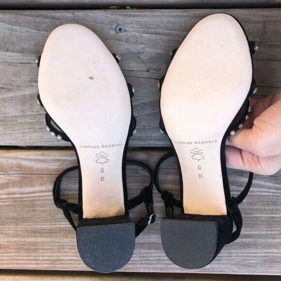 LOEFFLER RANDALL Elena Crystal-Embellished Sandals Heels Black Velvet Size 6 - Picture 5 of 7